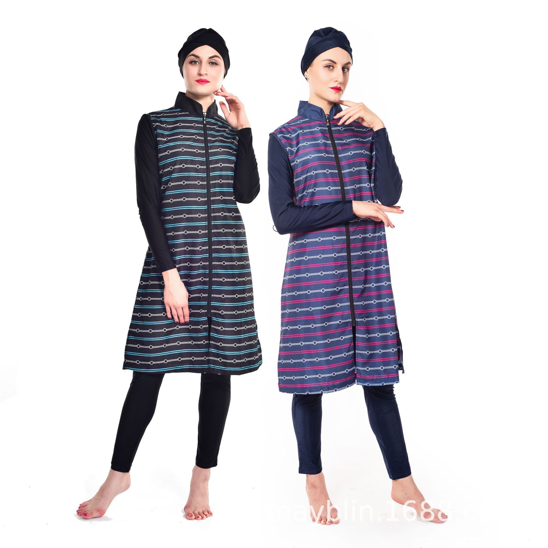 Hot Sale Four-piece Swimsuit Conservative Swimsuit Turban Cloak Casual Printing Plus Size Swimsuit