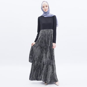 Matching Sequins Creasing High Waist Muslim Islamic Abaya Modest Dress