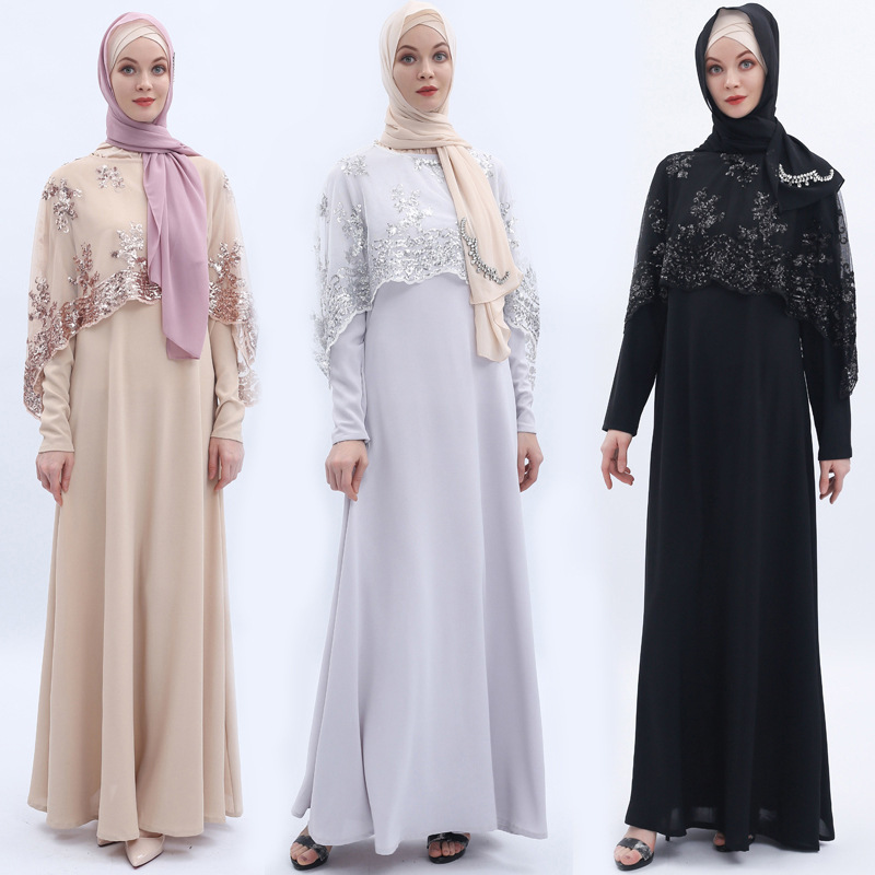 Double Pieces Sequin Embroidery Muslim Islamic Abaya With Cloak