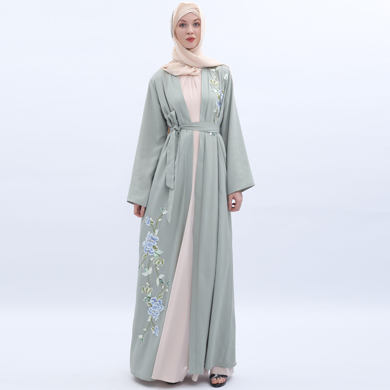 2021 Middle East Open Abaya Cardigan Skirt Applique Sequin Embroidered Cardigan Muslim