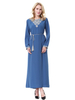 Dubai Turkish Modest Crew Neck Applique Breathable Long Sleeve Muslim Islamic Abaya Dress Clothing