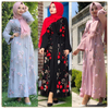 Islamic Clothing Arabic Flower Embroidery Long Sleeves Muslim Dresses Open Abaya Kimono