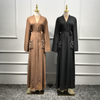 Malaysia Open Front Abaya Women Belt Maxi Dresses Muslim Islamic Cardigan Robes Abaya