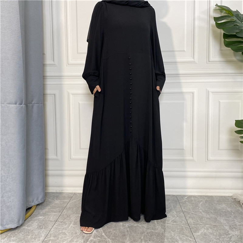 Cross-border Exclusively for The New Fashion Women's Solid Color Stitching Big Put on Muslim Dress