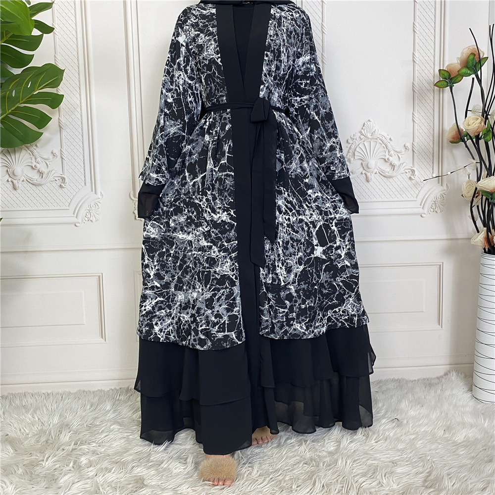 European And American Fashion Muslim Cardigan Hot Style Middle East Printing Stitching Abaya