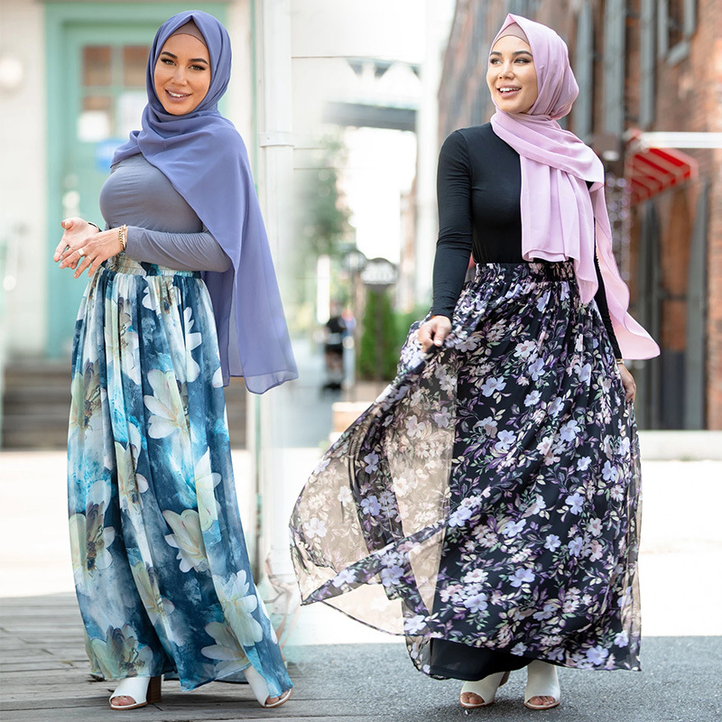 2022 European and American new style women's chiffon fashion printed skirt