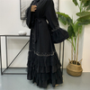 2022 Middle East Robe New Bead Stitching Mesh Lace-up Muslim Cardigan 