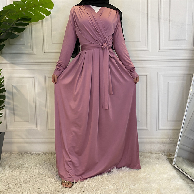 2022 Middle East Hot Sale New Fashion Simple Women's Pure Color Muslim Dress