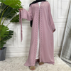 2022 Arab Turkey Middle East Fashion Elegant Pure Color Beaded Muslim Lace Cardigan Robe