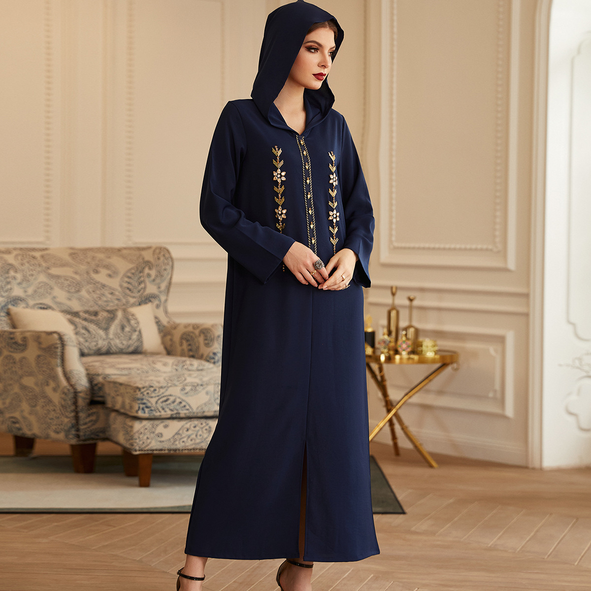 Autumn New Modest Fashion Muslim Plus Size Robe Loose Islamic Hooded Maxi Dresses Abaya
