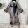 Foreign Trade Hot Style Fashion Women's Cardigan Embroidered Net Yarn Robe Dress
