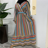 2022 New Muslim Women's Color Striped Printed Dress with Big Swing, Fashionable European And American Long Skirt