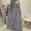 2022 European And American Muslim 3D Embroidery Three-dimensional Flower Mesh Loose Lace Cardigan Robe 