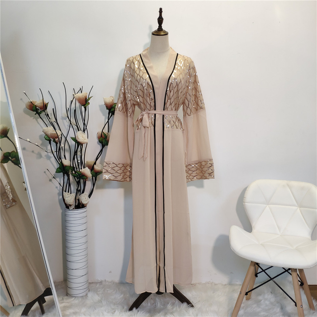 2022 Cross-border Hot Style Sequin Kimono Embroidery Outer Gown Dubai Middle East Women's Chiffon Cardigan