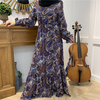 2022 New Muslim Fashion Printed Casual Long Skirt with Big Swing Lace-up Dubai Turkish Dress