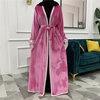 2022 Middle Eastern Muslim Fashion Women's Lace Stitching Gold Velvet Cardigan Robe