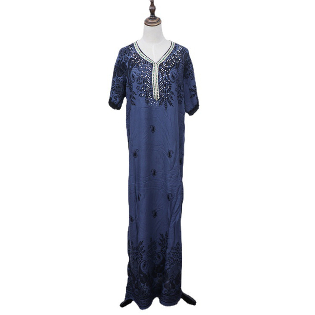 Factory Wholesale Middle East Dubai Dress Embroidery Ethnic Style Ladies Robe Muslim Blue Long Skirt