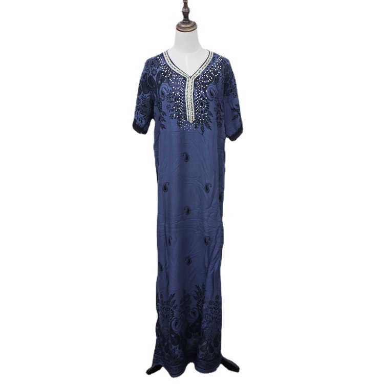 Factory Wholesale Middle East Dubai Dress Embroidery Ethnic Style Ladies Robe Muslim Blue Long Skirt