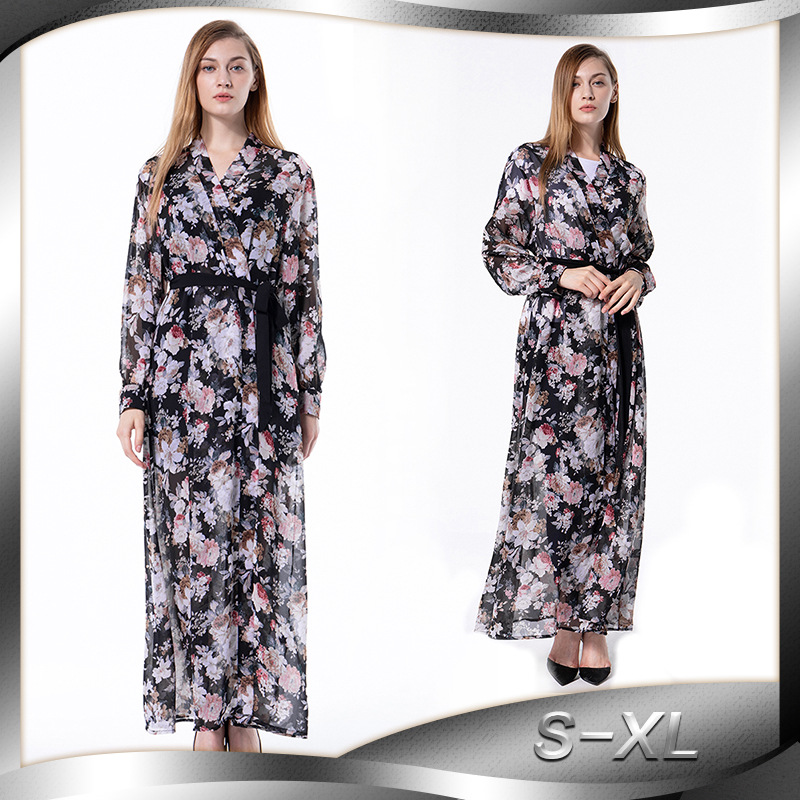 Amazon European and American fashion thin loose chiffon long-sleeved cardigan robe