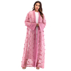 European And American Muslim Three-dimensional Flower Mesh Loose Lace Long-sleeved Cardigan Robe