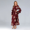 Oversized Fashion Loose Petal Sleeve Long Skirt Round Neck Printed Dress
