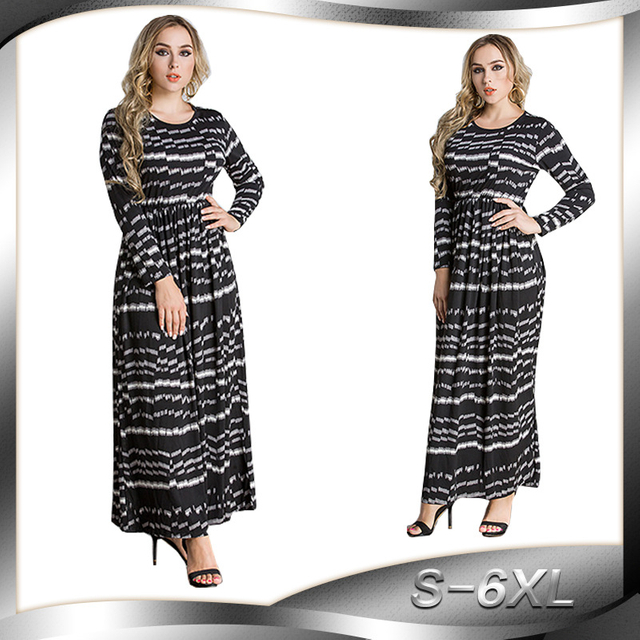Muslim Turkish Fashion Robe Large Size Printed Cardigan Base Dress Dubai Double Pocket