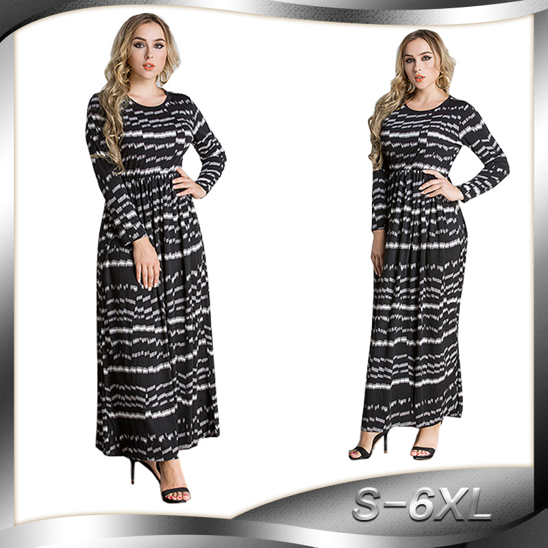 Muslim Turkish Fashion Robe Large Size Printed Cardigan Base Dress Dubai Double Pocket
