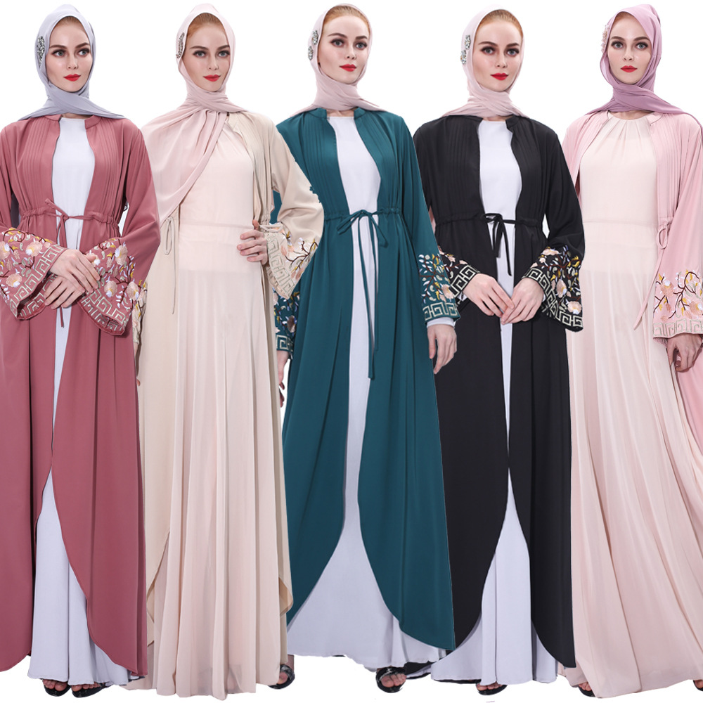 New Dubai Travel Embroidery with Cardigan Women's Long Skirt Kimono Wholesale