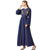 Navy Modest Fashion Best Selling Islamic Flower Muslim Robe Kimono Maxi Dresses Loose Abaya