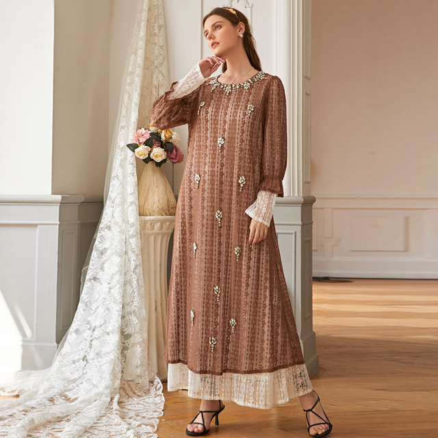 Lace Modest Fashion Southeast Asia Best Selling Islamic Muslim Robe Maxi Dresses Loose Abaya