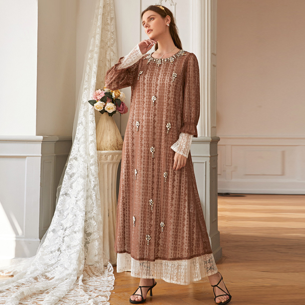 Lace Modest Fashion Southeast Asia Best Selling Islamic Muslim Robe Maxi Dresses Loose Abaya
