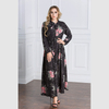 New European and American plus size autumn and winter chiffon long-sleeved printed waist and large swing floor mopping dress
