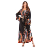 Amazon AliExpress Hot Print Round Neck Pile Sleeves Beaded Ice Soft Silk Dress Long Dress