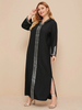 Middle Eastern Fashion Embroidered Abaya Muslim Dress Round Neck Long Sleeve Stitching And Big Swing