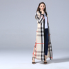 AliExpress New Fashion Long-sleeved Plus Size Women's Slim Checkered Full Button Cardigan Long Dress
