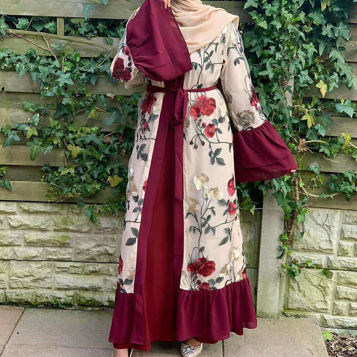 European And American Fashion Muslim Cardigan Hot Style, Middle East Embroidery Stitching Abaya