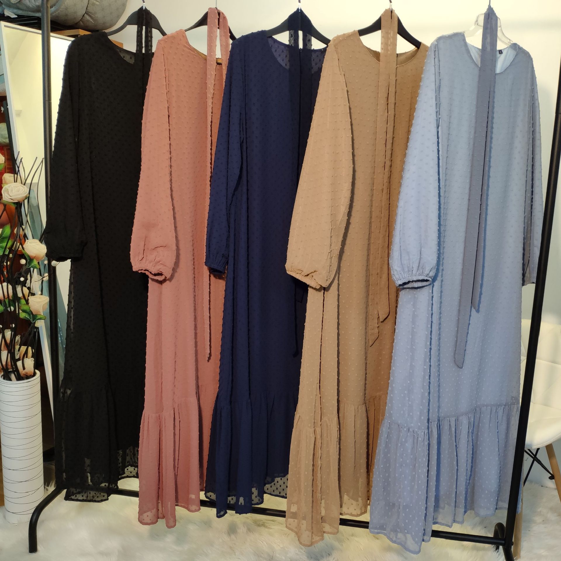 AliExpress Amazon Cross-border Foreign Trade Women's Stitching Long-sleeved Middle Eastern Fashion Dress