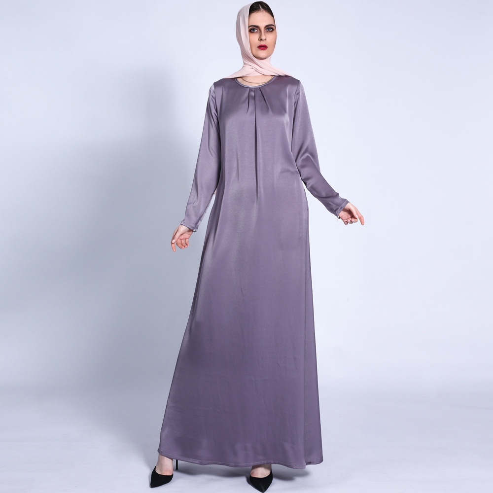 Autumn Solid Color Loose Waist Dress with A-line Basic Long Skirt Muslim Female Abaya Spot