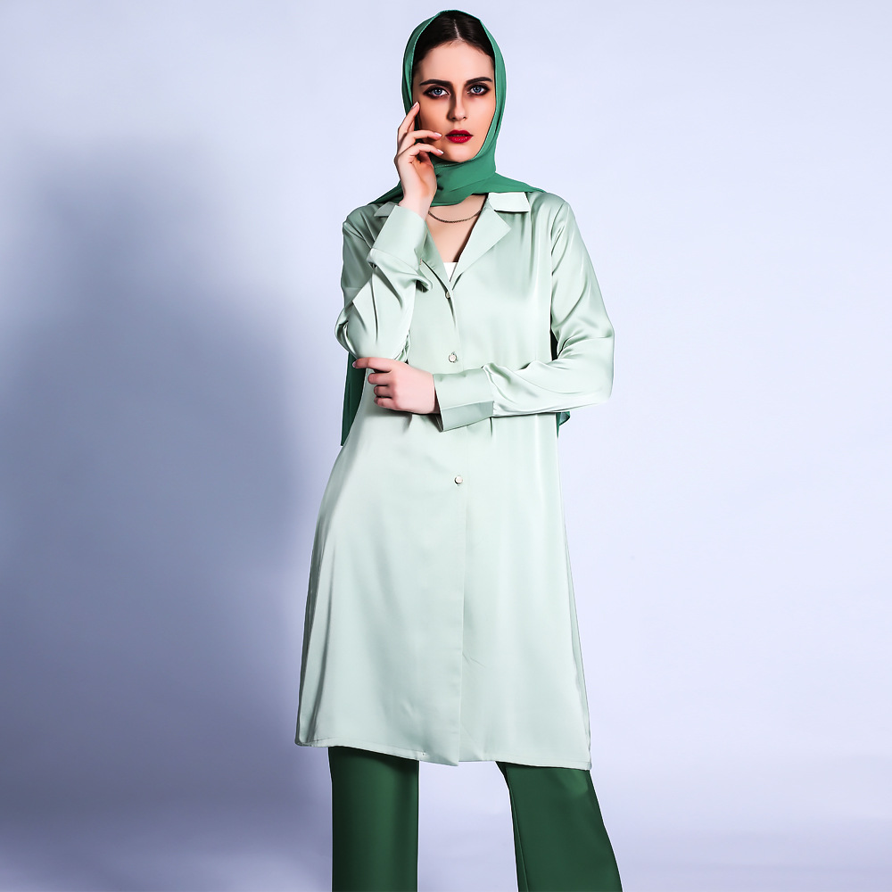 Autumn Color Matching Suit Collar Pakistan Two-piece Jacket + Pants Muslim Women's Suit in Stock