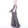 Fashion Floral Chiffon Big Flared Sleeve Dress Retro A-line Slim Muslim Female Abaya Dress