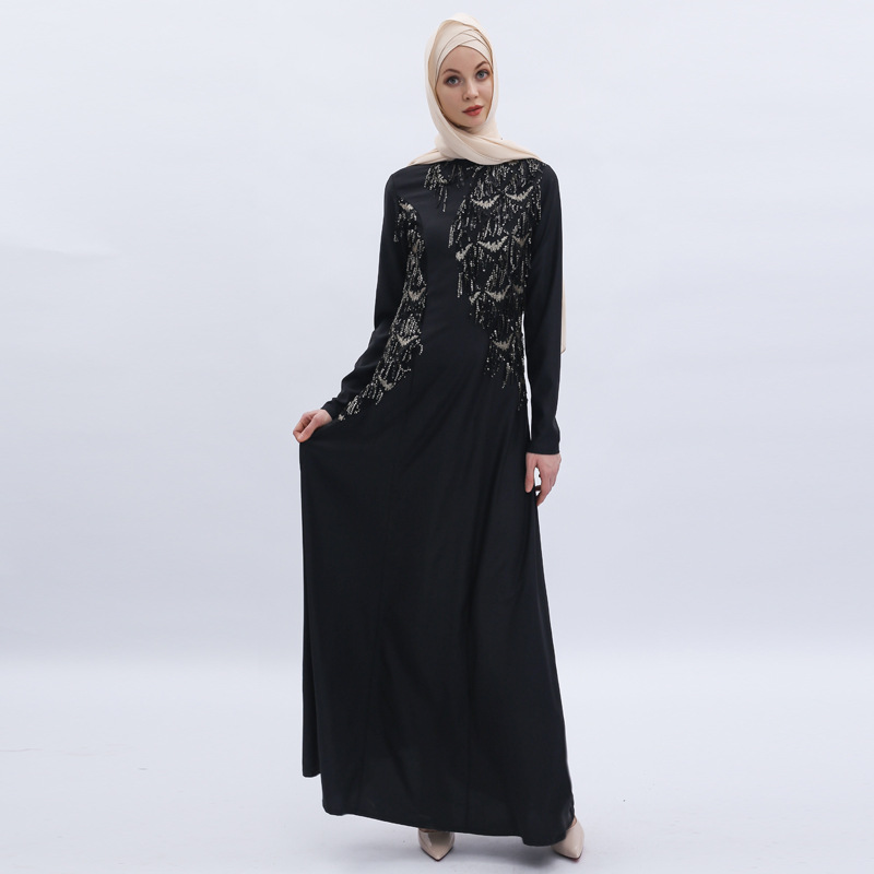 Ins Factory Sequin Dress Muslim Retro Robe Women's Abaya Dubai