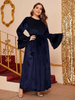 European And American Fashion Plus Size Women's Bronzing Trumpet Sleeve Gold Velvet Casual Dress Long Skirt