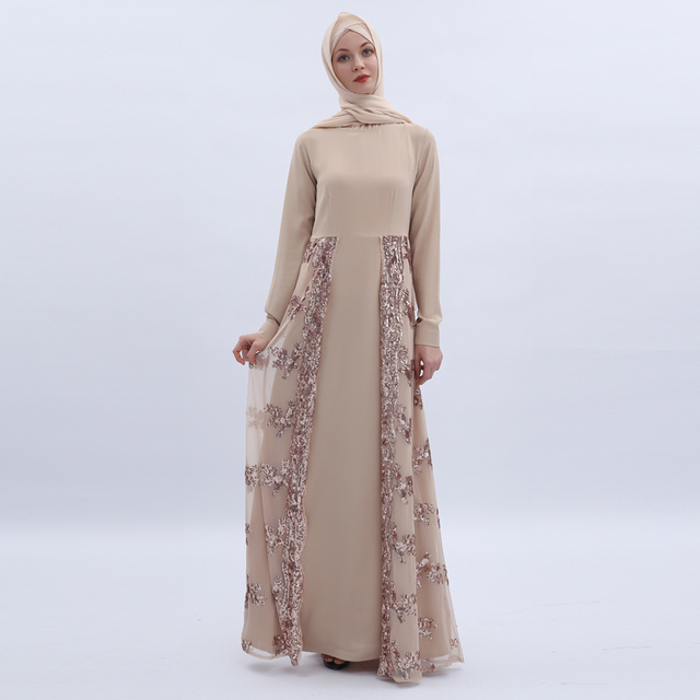NEW Sequin Embroidery Dress European And American Muslim Women's Robe Spot Summer