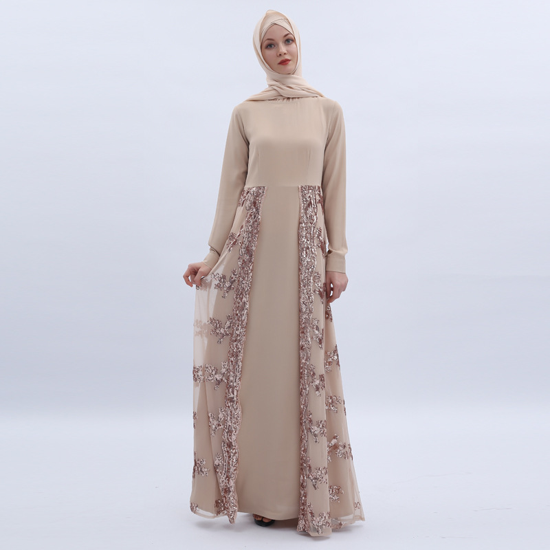 NEW Sequin Embroidery Dress European And American Muslim Women's Robe Spot Summer