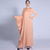 Winter Unilateral Bat Sleeve Retro Solid Color Dress Muslim Women's Loose Waist Long Skirt Abaya