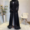 2022 Middle East Fashion New Style Bead Stitching Lace with Pocket Arab Muslim Cardigan Robe