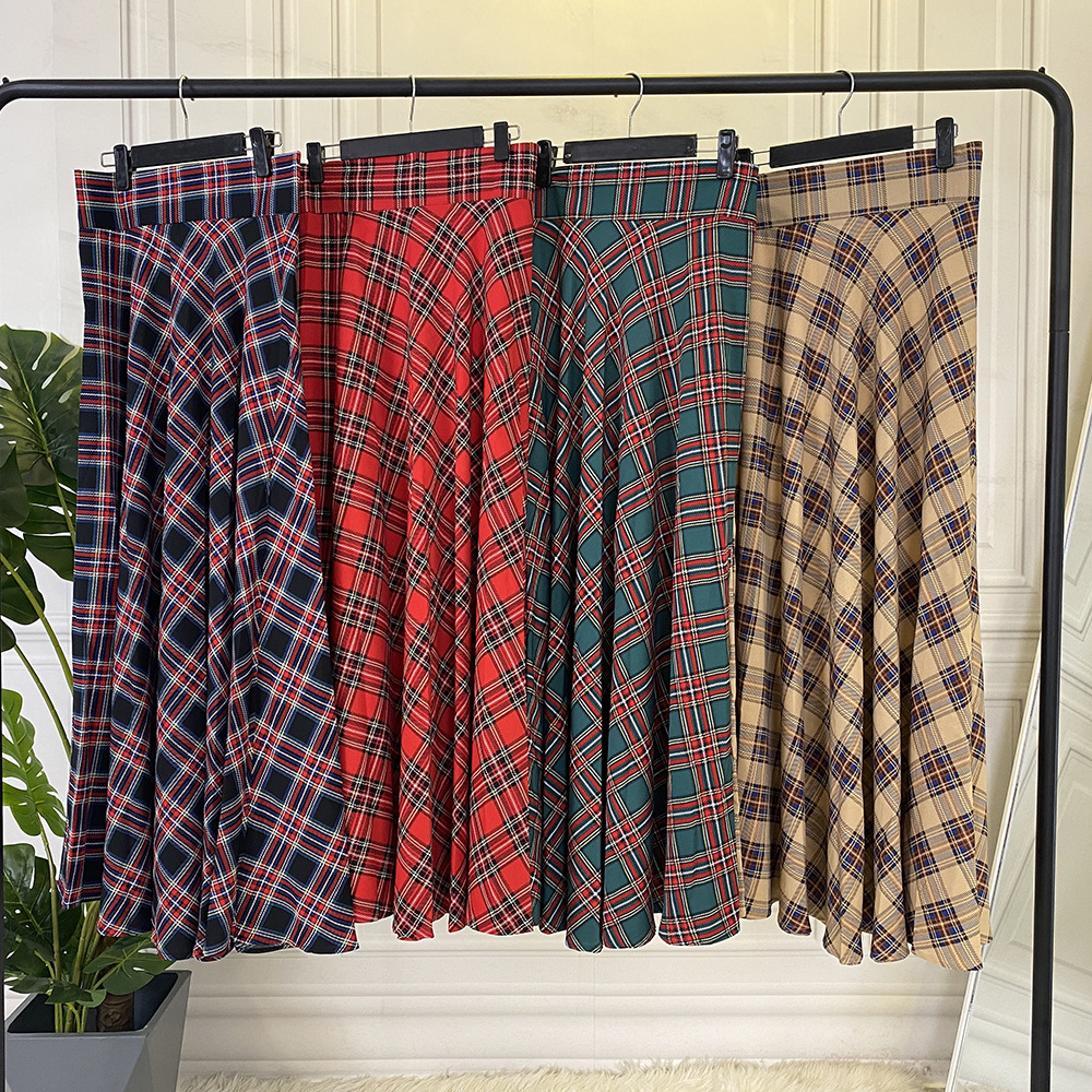 2022 European and American fashion hot style hot sale casual waist waist slimming Scottish skirt