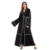 Amazon AliExpress Hot Sale Middle East Contrasting Color Striped Cardigan Muslim Robe Women's Foreign Trade Large Size Long Skirt