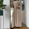 New Fashion Muslim Lapel Solid Color Long Skirt Full Button Slim Dress 