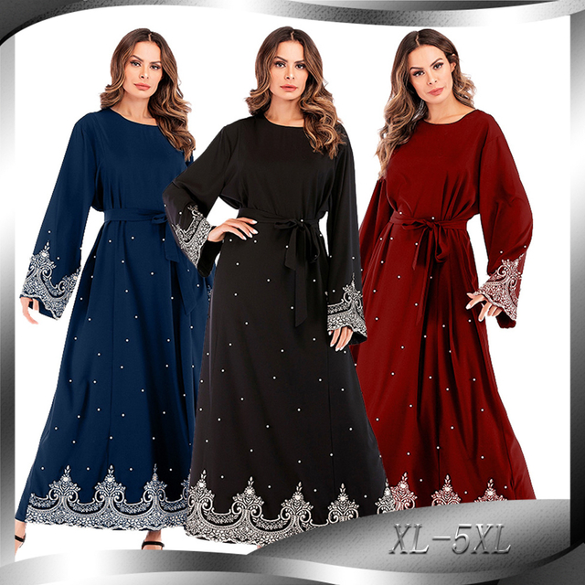 Amazon Hot Sale EBay Hot Sale Middle Eastern Muslim Embroidered Beaded Long-sleeved Dress Women